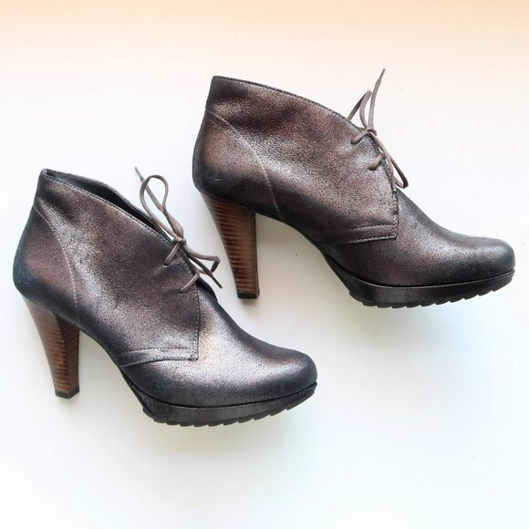 NEW Paul Green Shimmer Leather Lace Up High Heel Ankle Boots Booties Size 7.5 - Picture 12 of 16
